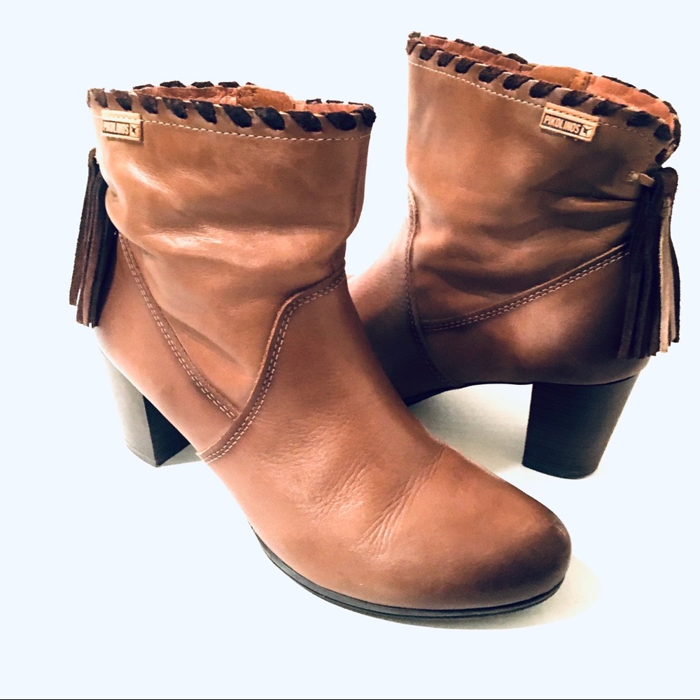 Pikolinos Leather Side Zip Rear Fringe Ankle Booties Size 39EU/8US